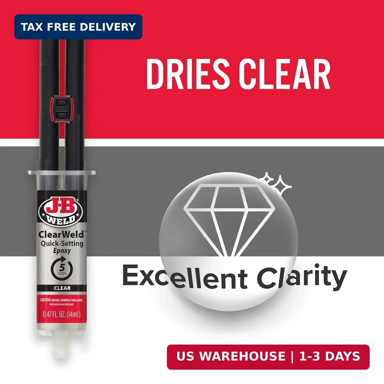 J-B Weld ClearWeld 5 Minute Epoxy, Clear, 14ml w/Static Mixer, (50114H)