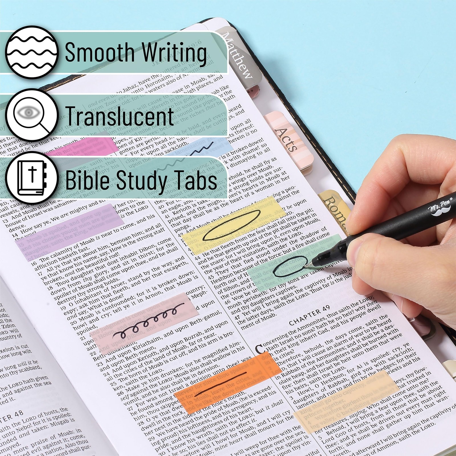 Colorful Sticky Tabs 1600 Count | Waterproof Translucent Page Markers
