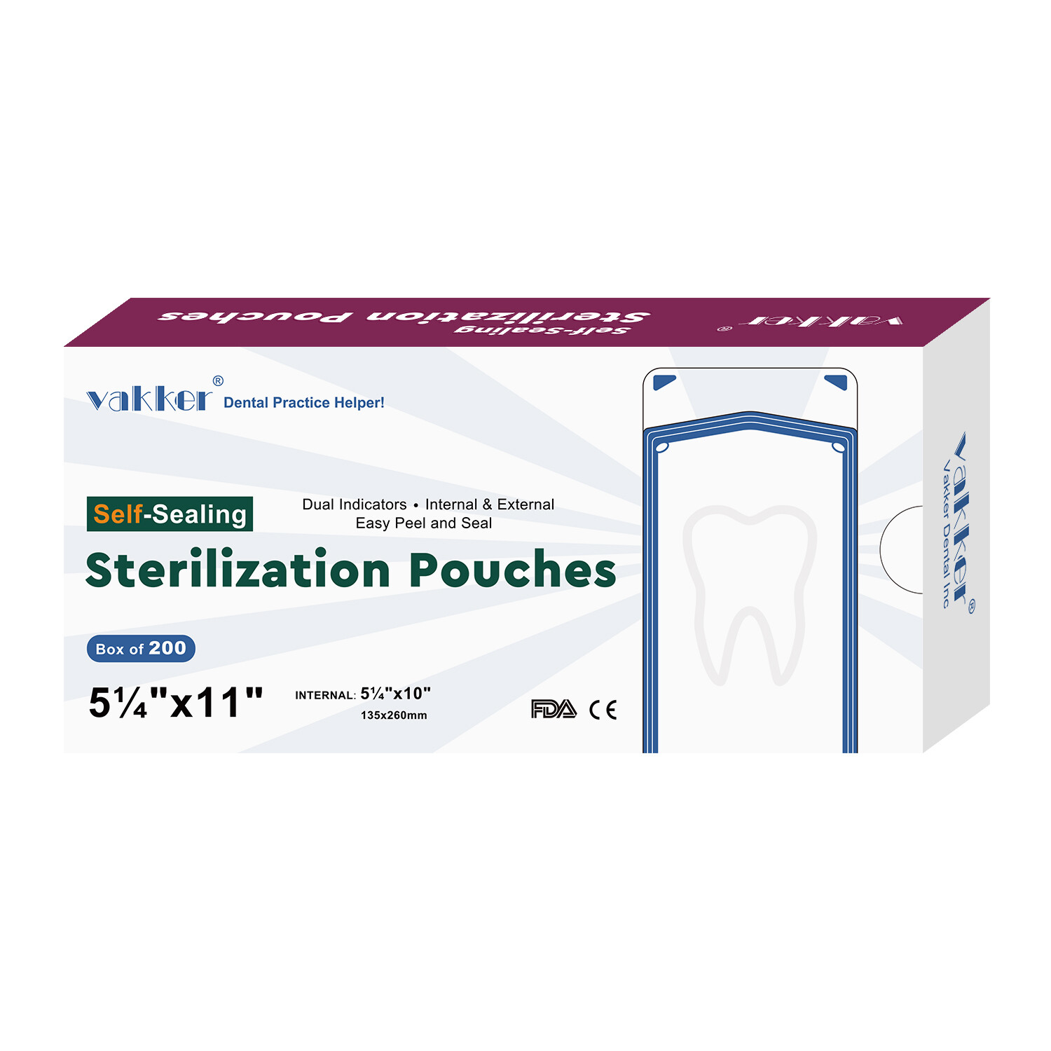 Vakker 200pcs 5.25″ x 11″ Self Sealing Sterilization Pouches Autoclave Bag