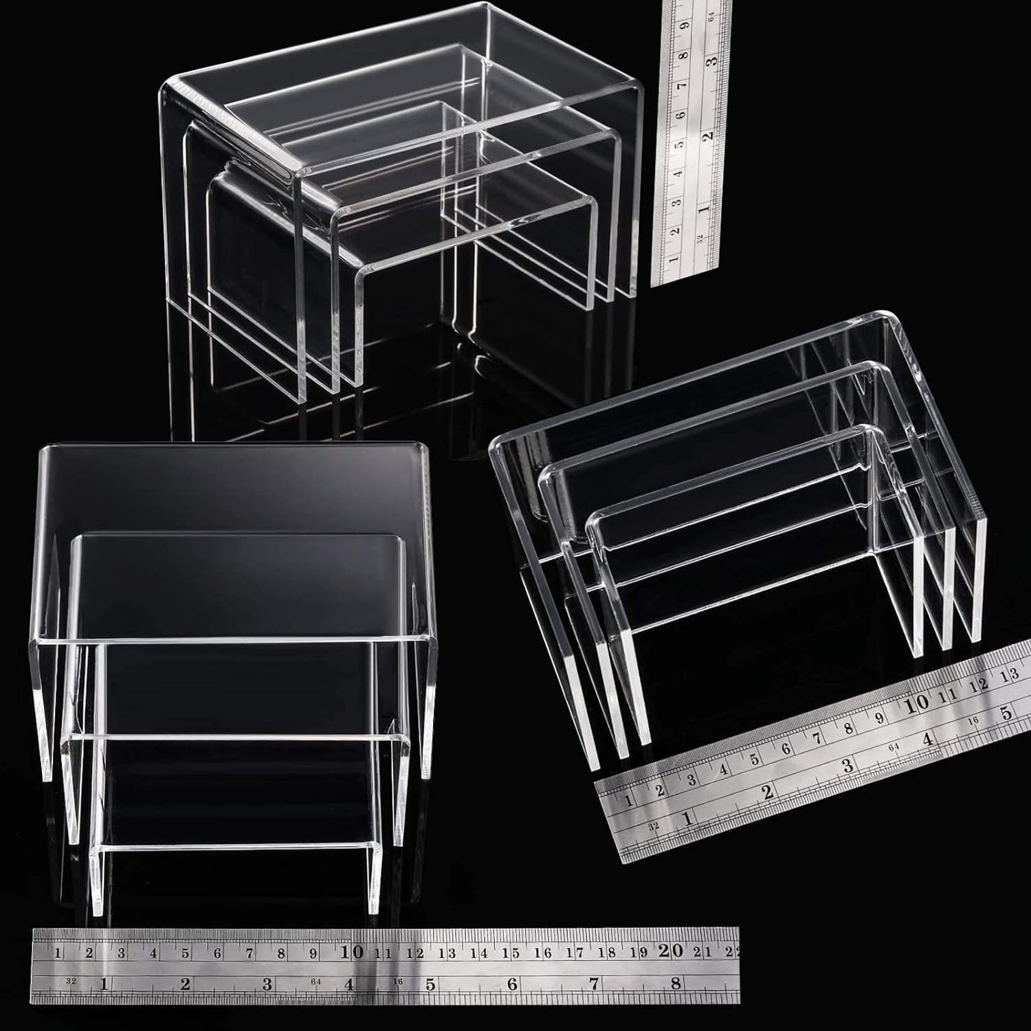 Elegant Acrylic Display Risers Set – 2 Sets with 3 Sizes for Jewelry & Desserts