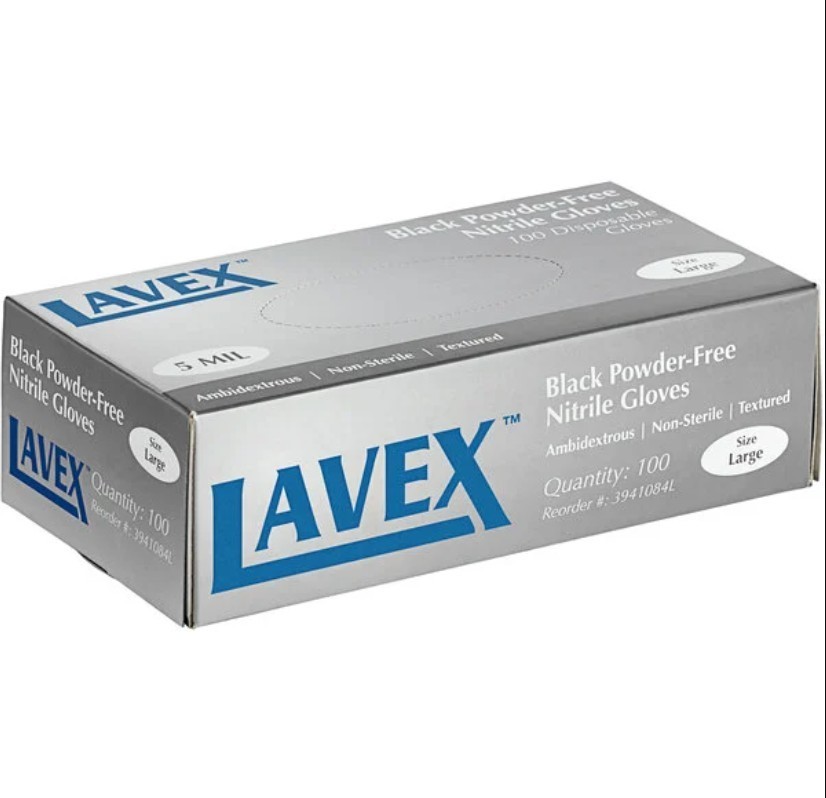 LAVEX 1000 Pcs Disposable Gloves Nitrile 5 Mil Black LARGE – 10 Box 1 Case L