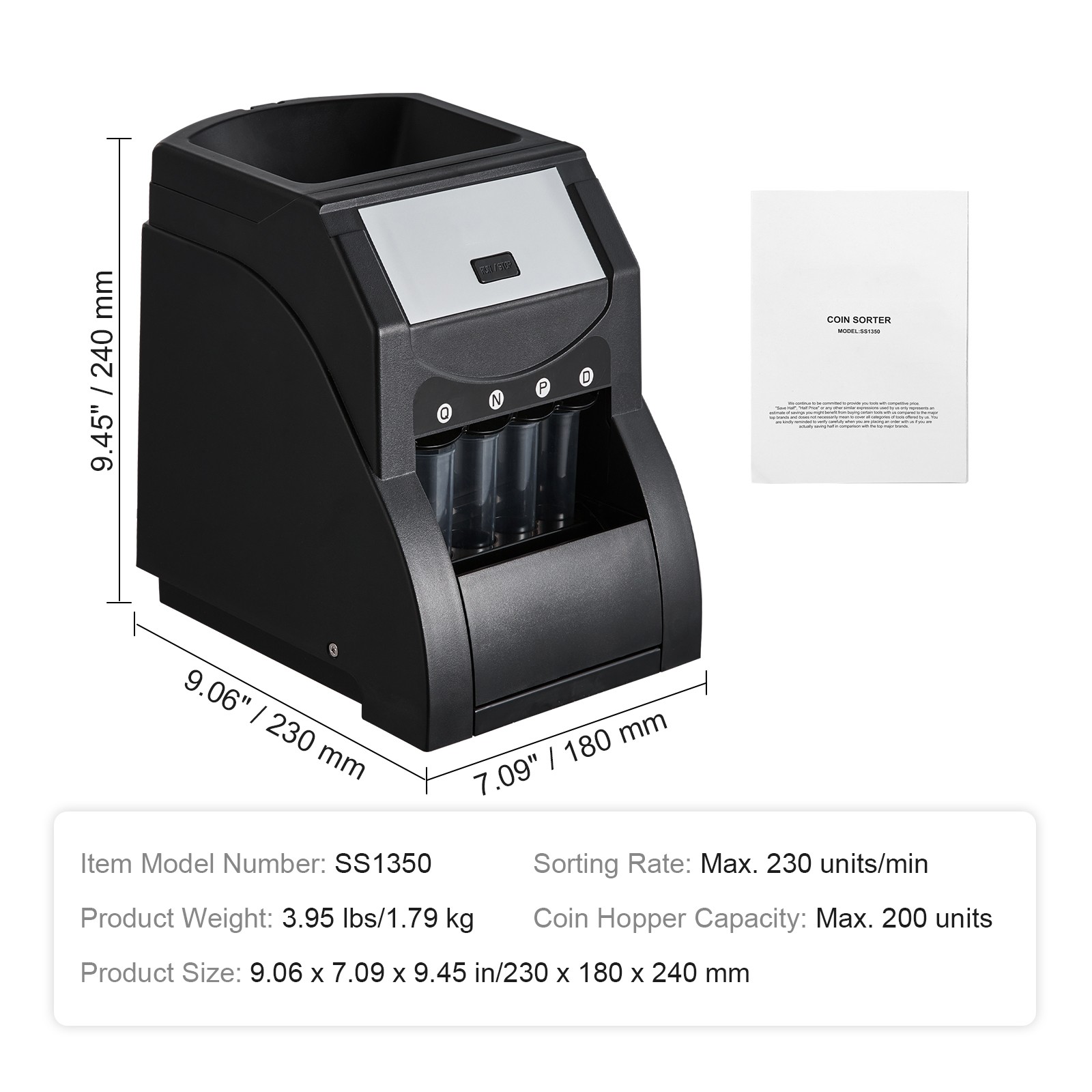 Uimoso Automatic Coin Sorter and Wrapper with 4 Coin Tubes, 230 Coins/Min