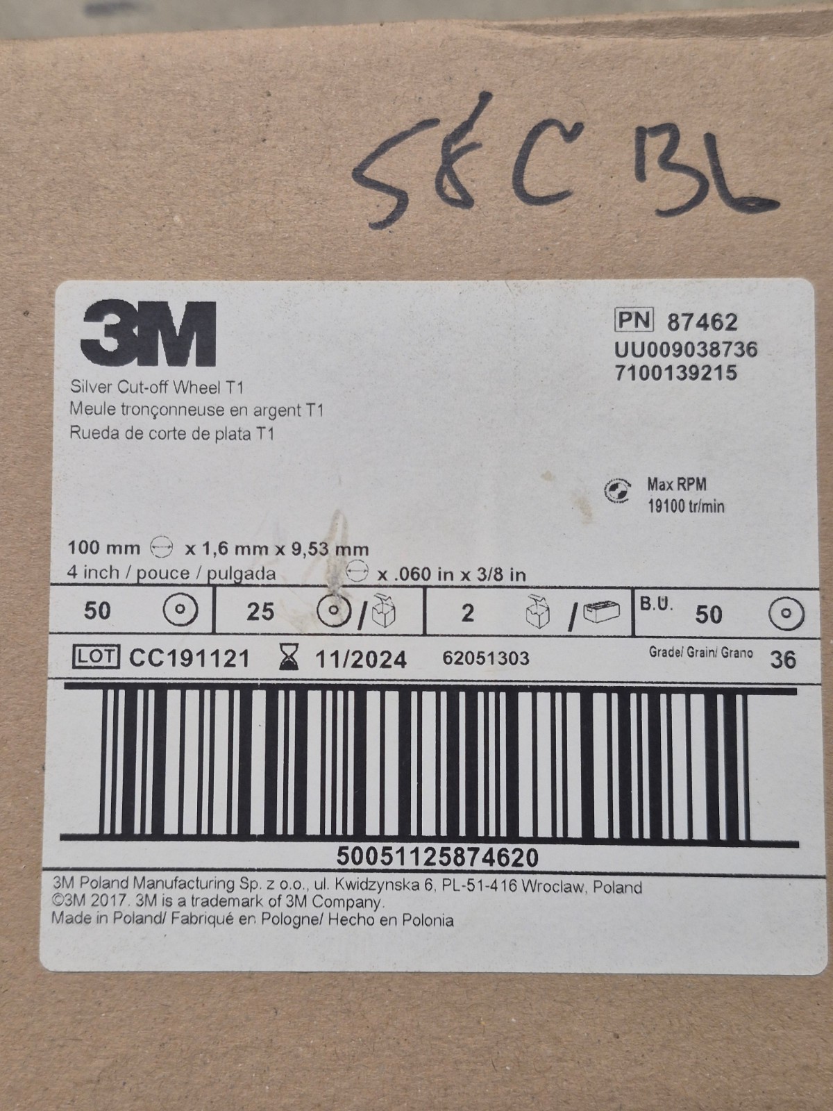3M Silver Cut-Off Wheel, 87462, T1, 4 in x .060 in x 3/8 in