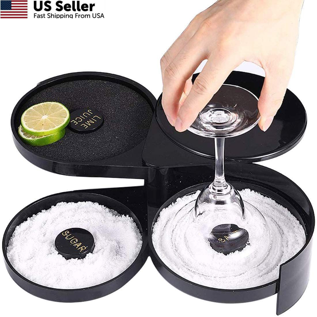 1 Pack 3 Tier Bar Glass Rimmer for Margarita Salt Rimmer-Plastic*1, Black