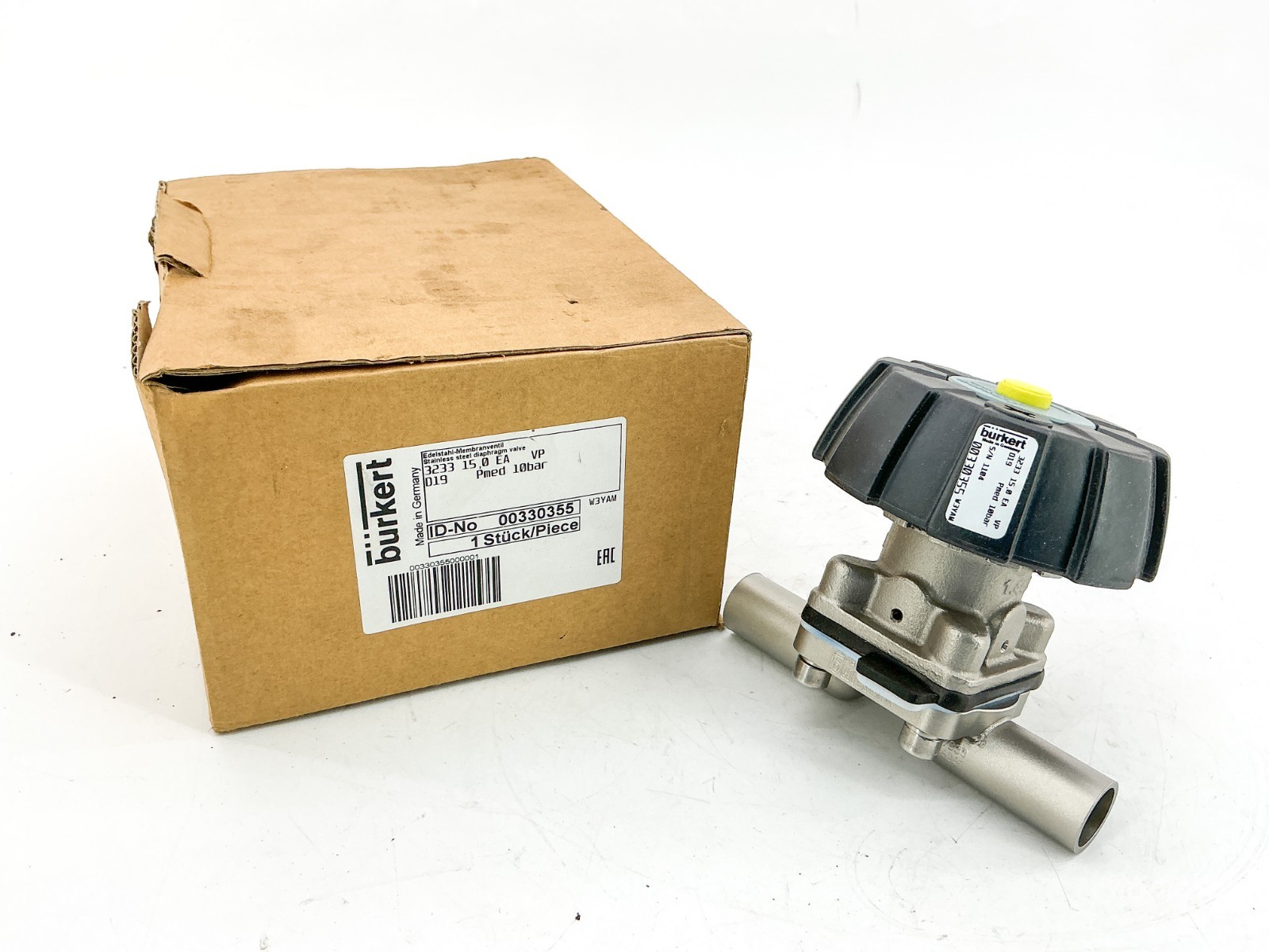 New Burkert 00330355 Manual Diaphragm Valve 10Bar 3233 15.0 EA VP D19 Pmed 10bar