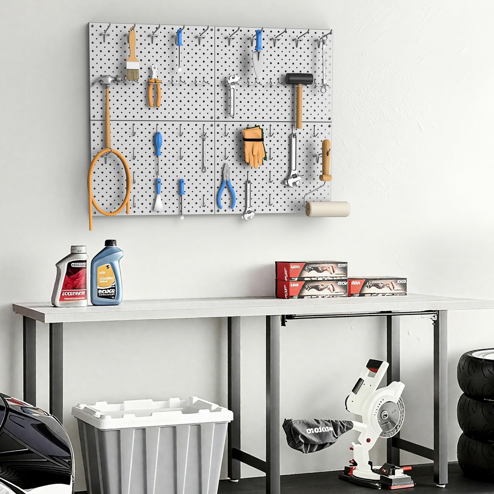 2 PCS 12×16 Inch Metal Pegboard Panels Heavy Duty Garage Wall Organizer Gray
