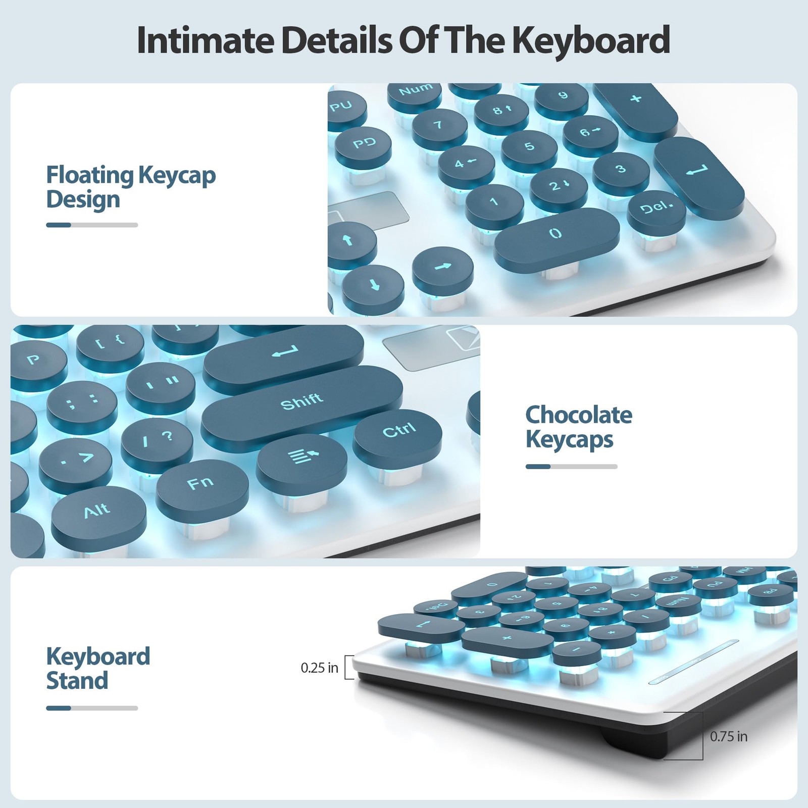 104Key Blue Punk Gaming Retro Typewriter Keyboard LED Ice Blue Backlit PC