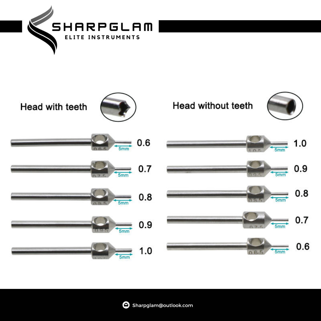 Hair Transplant Micro Serrated SS FUE Punch Set 10Pcs Motorised Ultra Sharp CE