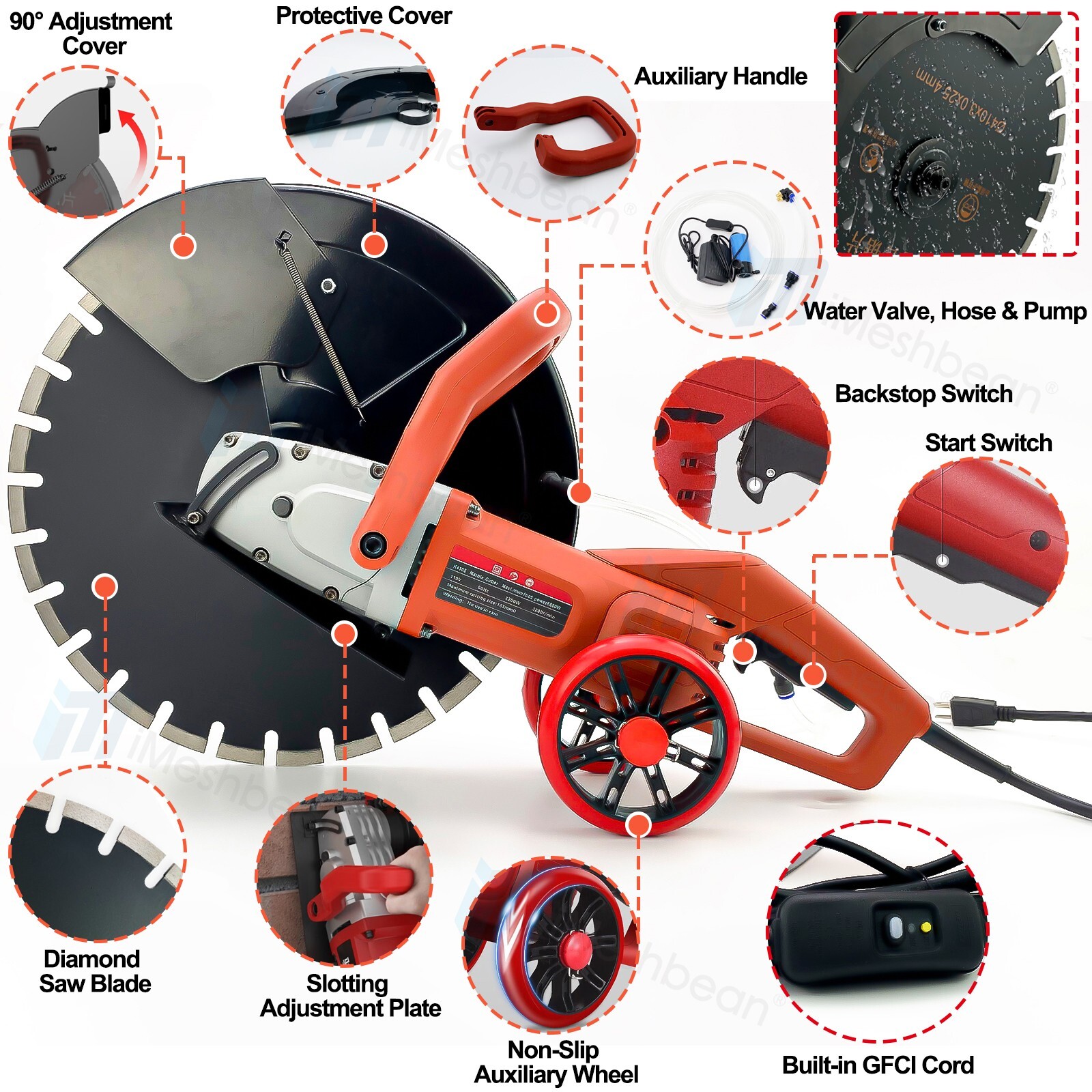 16” Electric Concrete Saw Wet/Dry Saw Cutter with Water Pump and Blade 3200W US