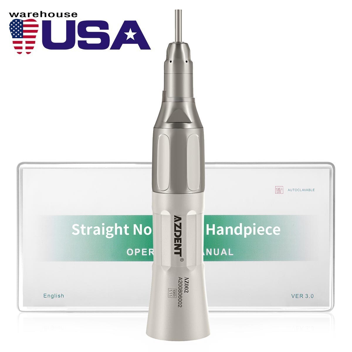 AZDENT Dental 1:1 Direct Drive Slow Low Speed Straight Nose Cone Handpiece