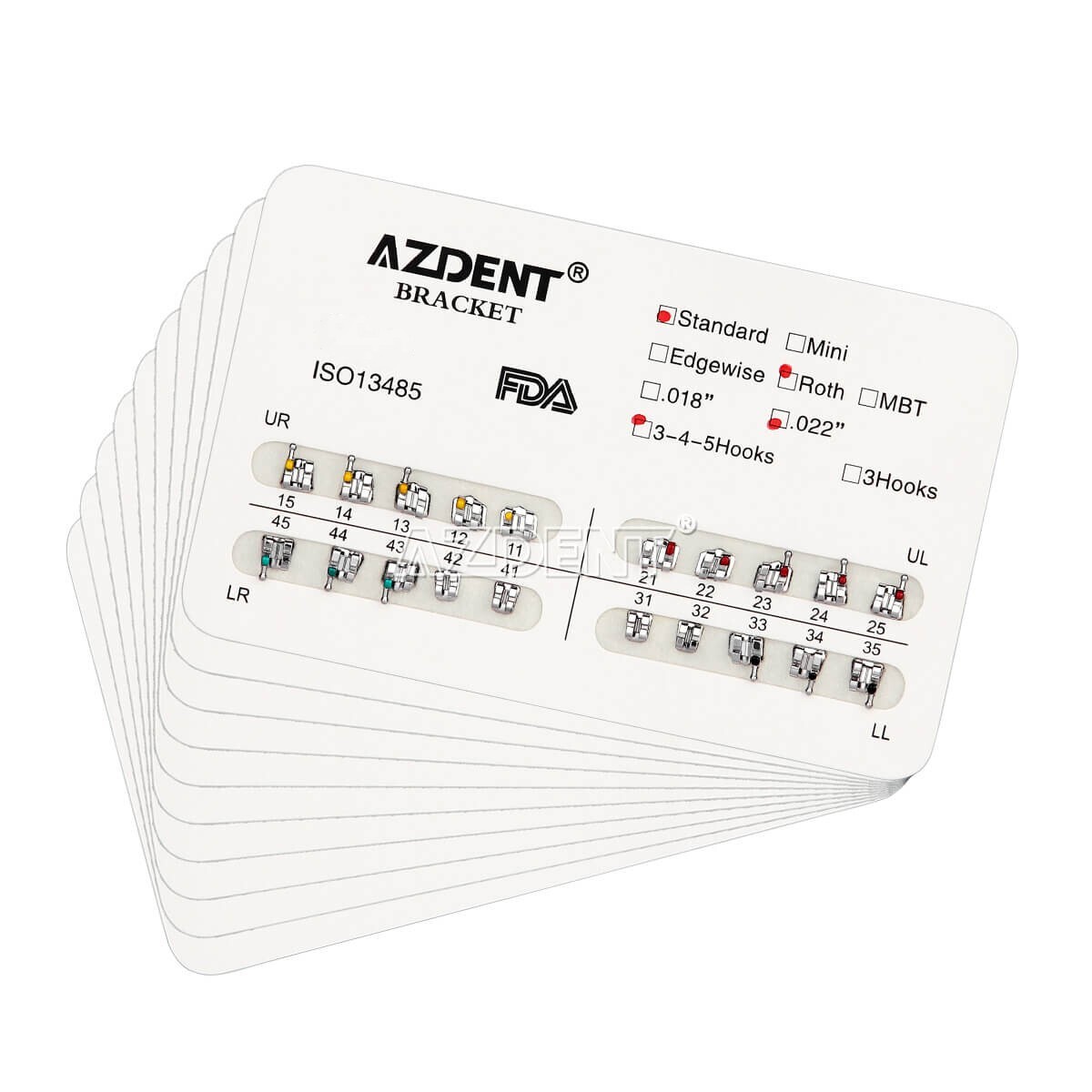 20 Packs AZDENT Dental Orthodontic Brackets Braces Standard Roth.022″ Hooks 345