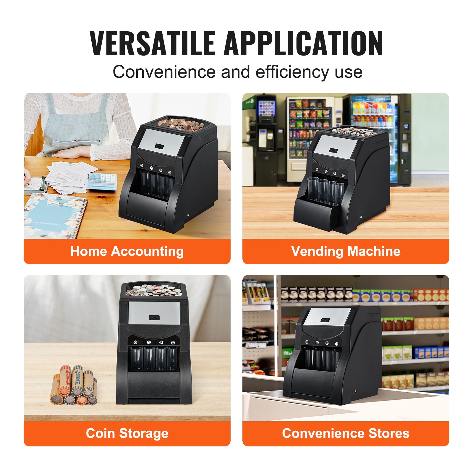 VEVOR USD Coin Sorter Coin Counter Wrapper and Roller 230 Coins/min 4 Coin Tubes