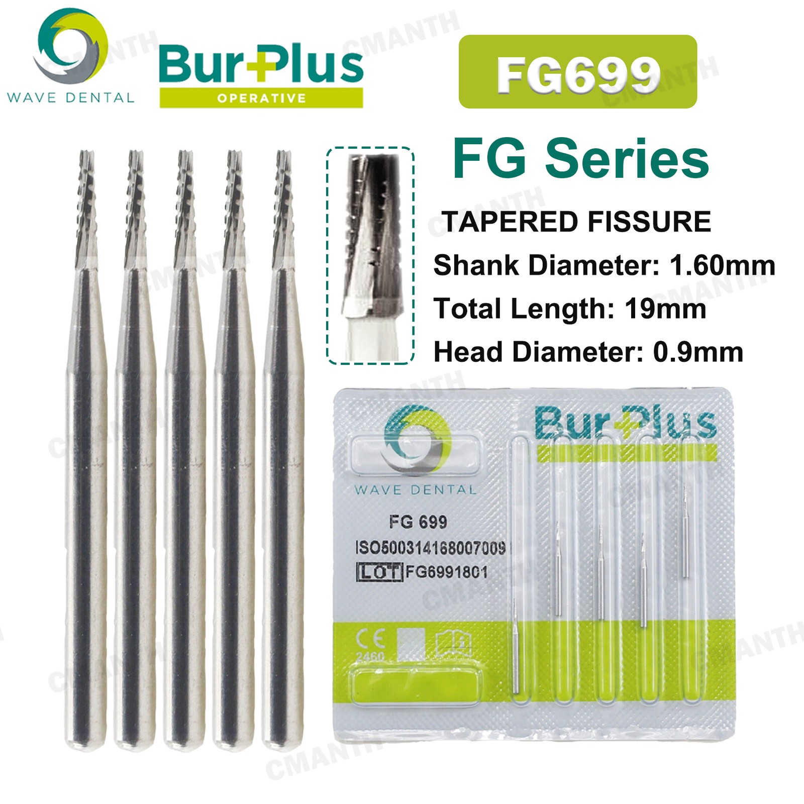 2 PACK WAVE Dental Carbide Burs FG Tapered Fissure Cross Cut Burs Fit High Speed