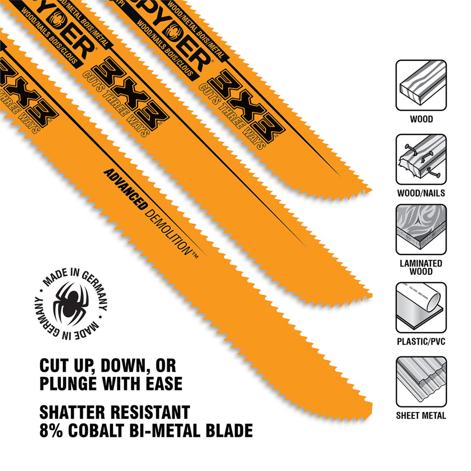 8 in 10-14TPI Reciprocating Saw Blade Extreme Metal Double-Sided Spyder 200205
