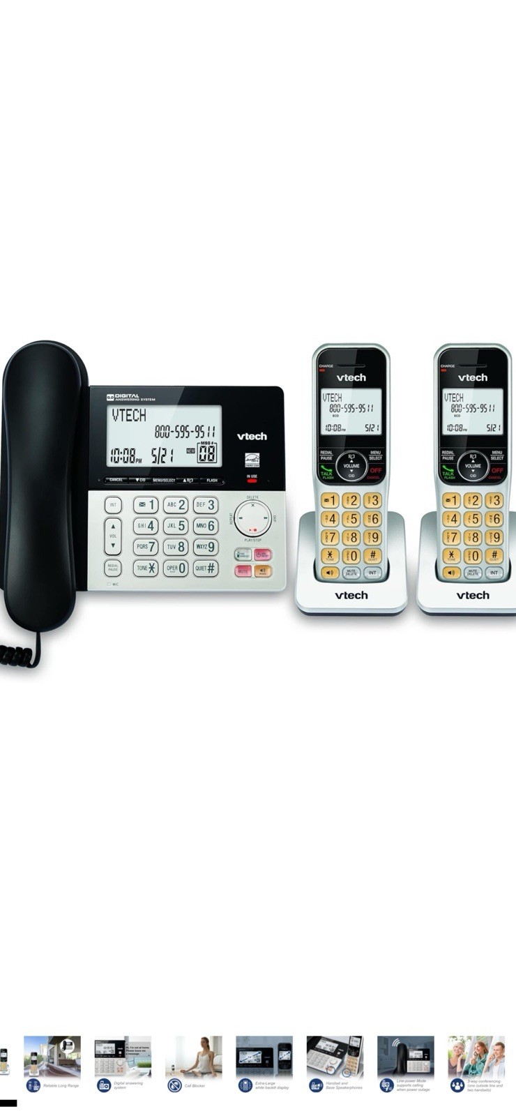 VTech VG208-2 DECT 6.0 Corded/Cordless Phone System with 2 Handsets, Digital …