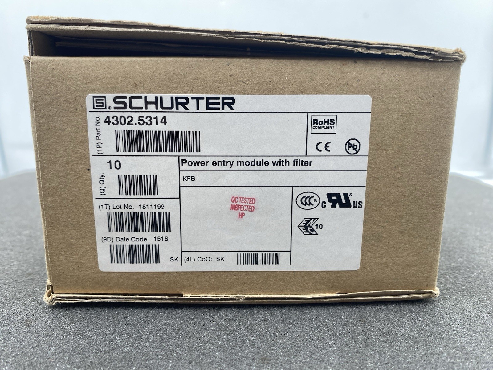 Lot of 10 SCHURTER 4302.5314 Filtered Power Entry Module 2-Pole