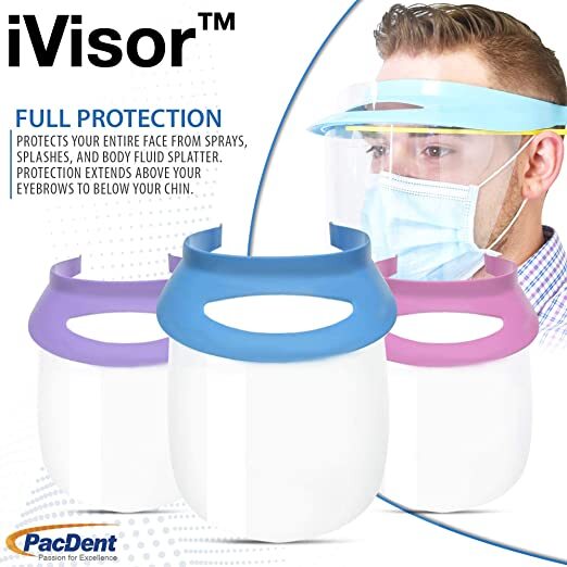 PacDent Dental iVisor Disposable Visor & Shield Kit BLUE PINK TEAL VIOLET