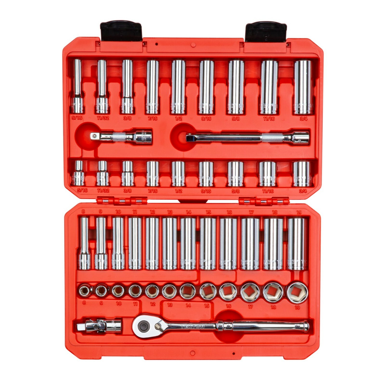 Tekton 47 Pc ⅜” Drive 6 Pt Socket & Ratchet Set (5/16 – ¾, 8 – 19 mm), SKT15301