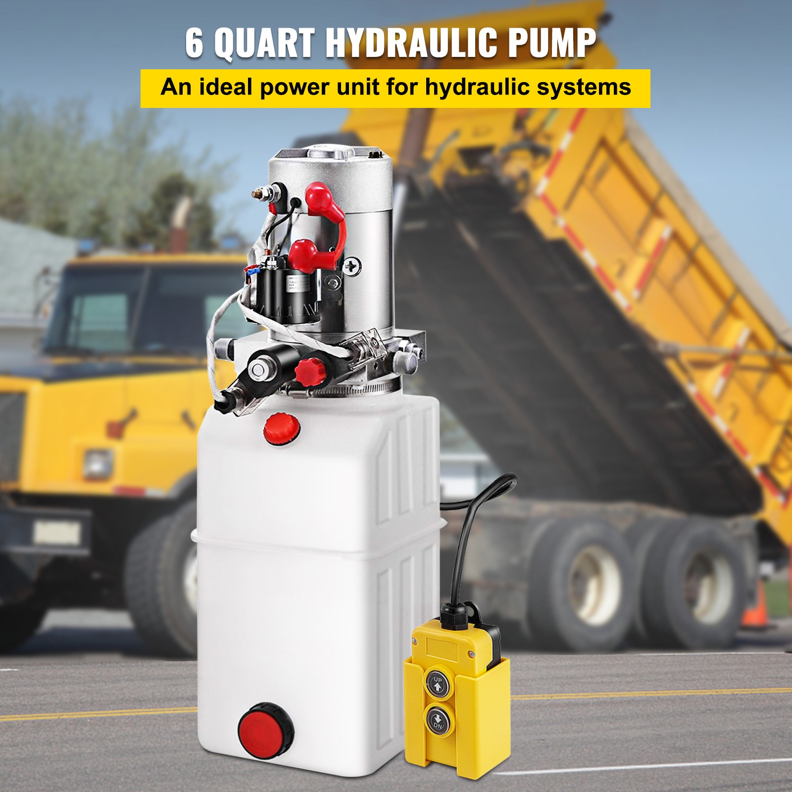 VEVOR Double Acting Hydraulic Pump for Dump Trailers Kit 12VDC 6 Quart Reservoir