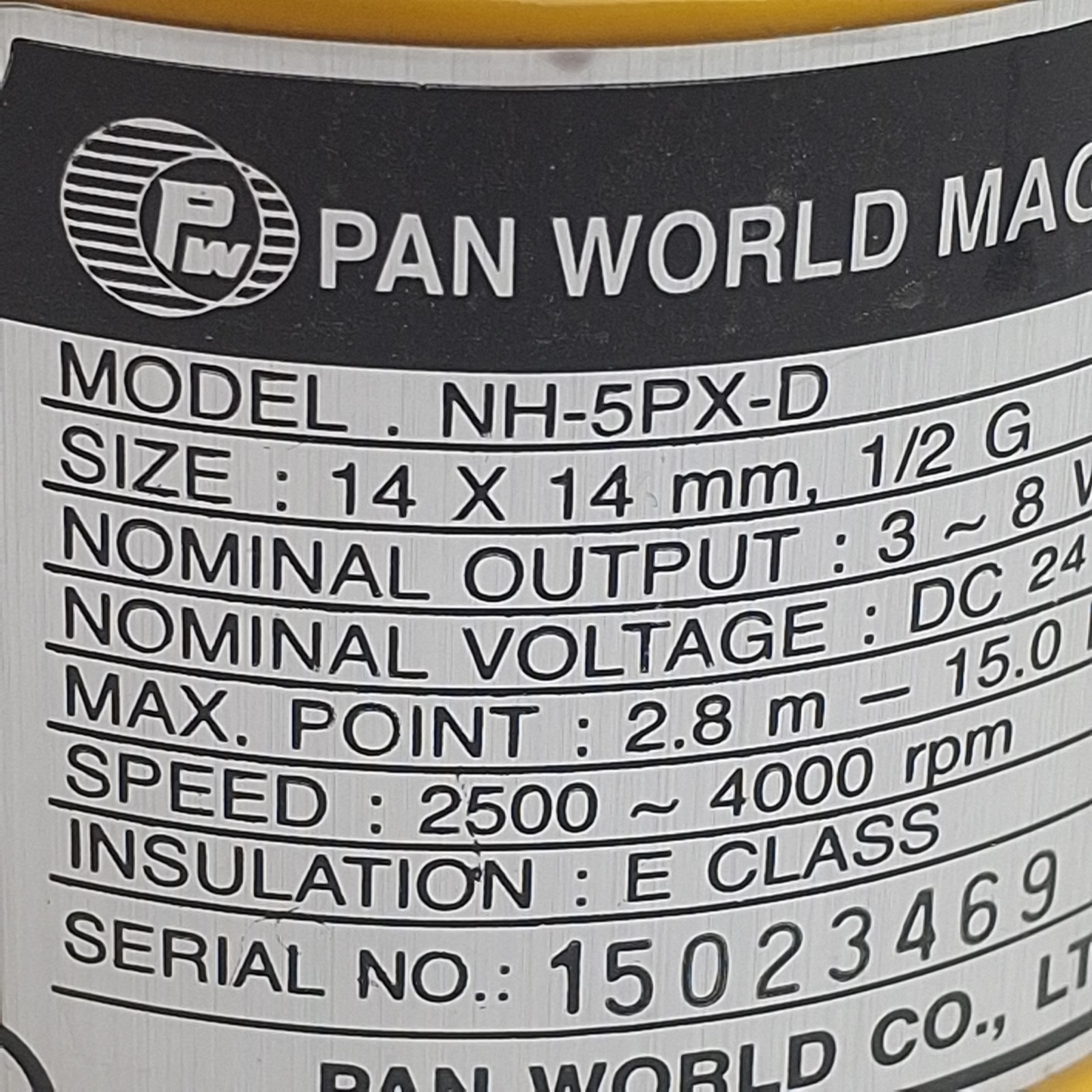 Pan World NH-5PX-D Magnet Drive Pump, 14 x 14mm Hose, G1/2, 8W 24VDC, 15l/min