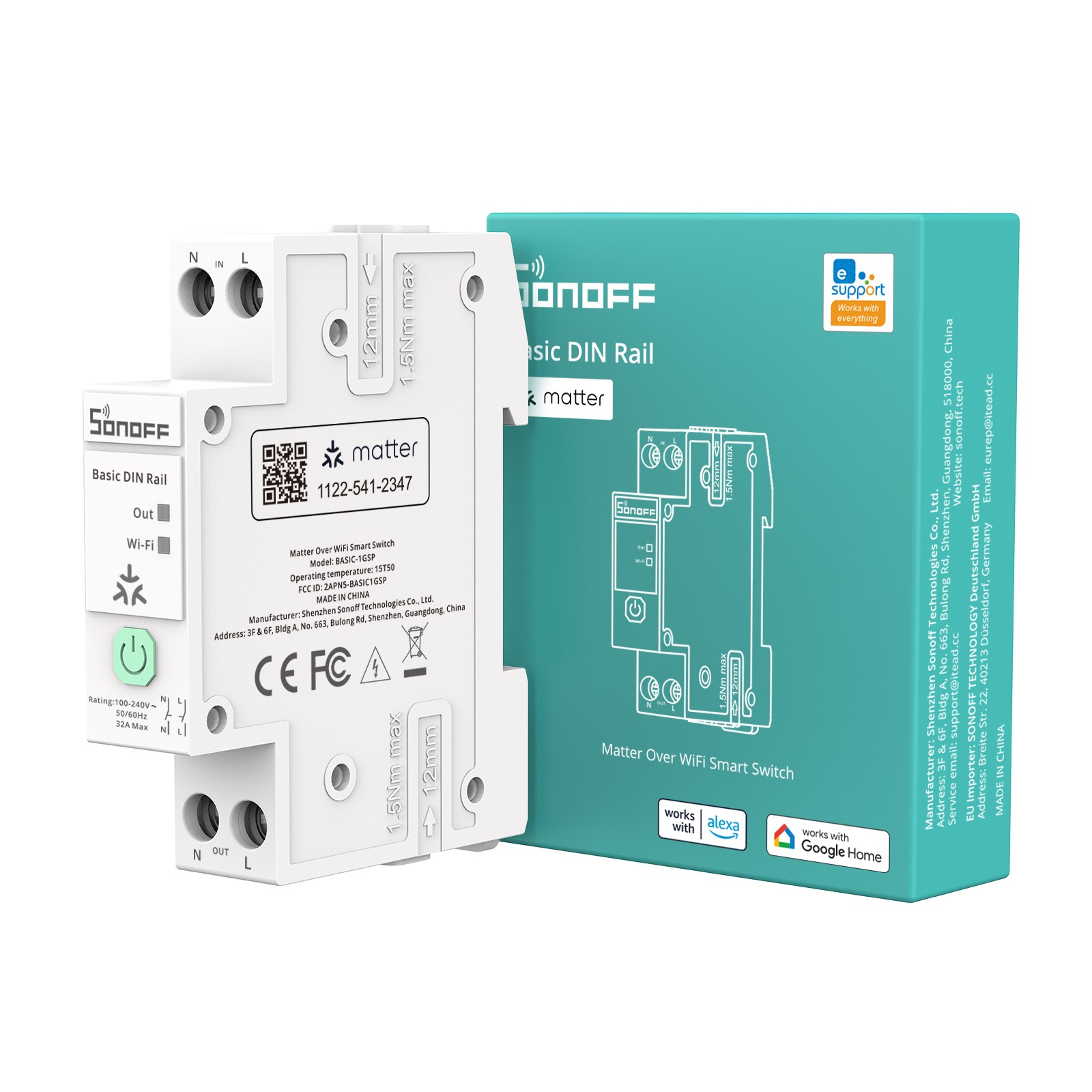 SONOFF 32A Din Rail Matter Smart Wi-Fi Switch via eWeLink App, Energy Monitoring