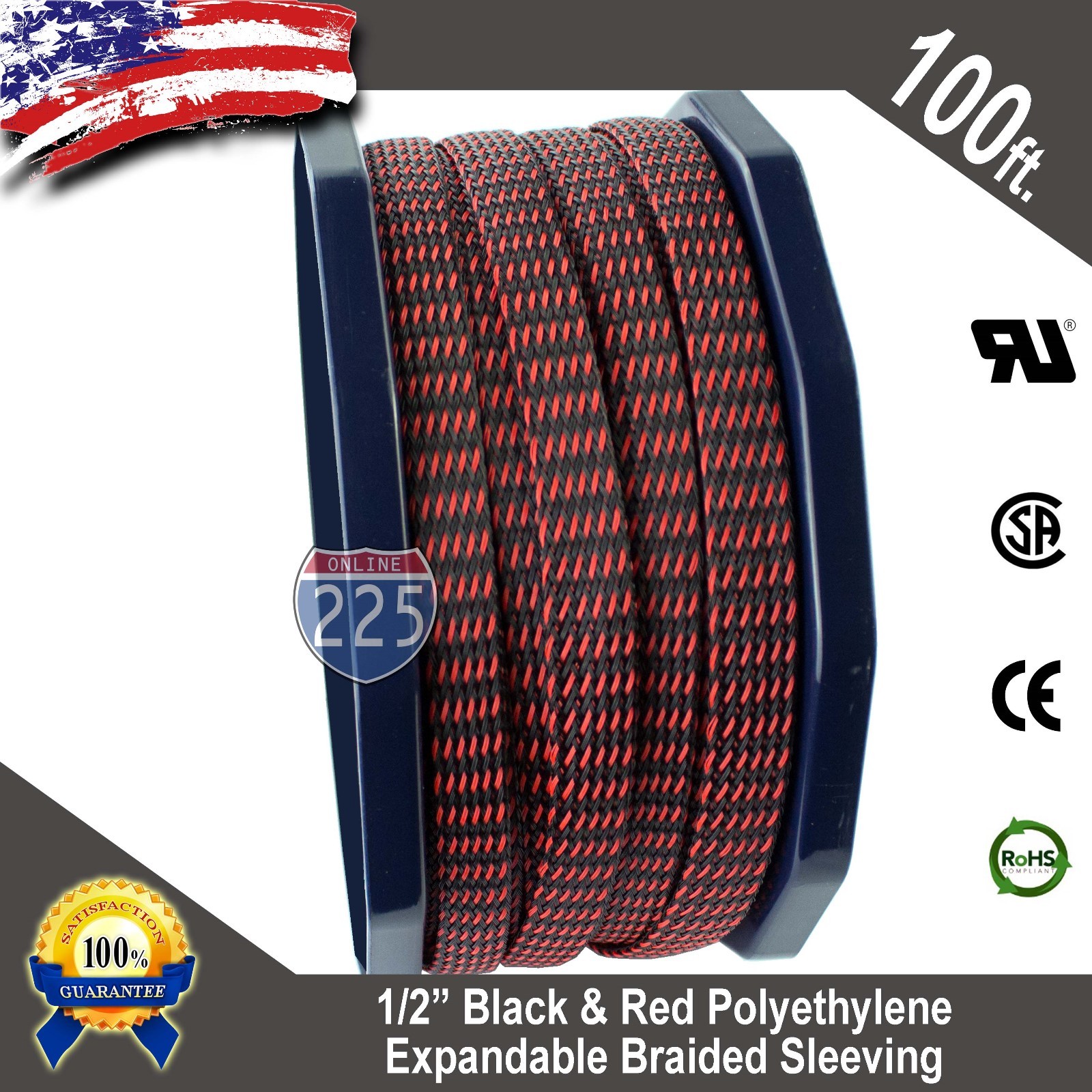 100 FT 1/2″ Black Red Expandable Wire Sleeving Sheathing Braided Loom Tubing US