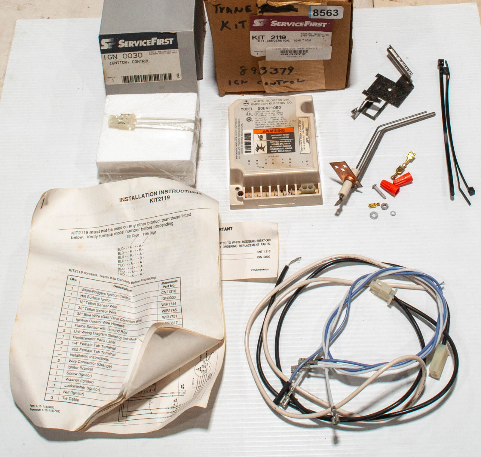 Trane Service First Trane KIT2119 Ignition Module 50E47-060 Igniter IGN0030 Rod