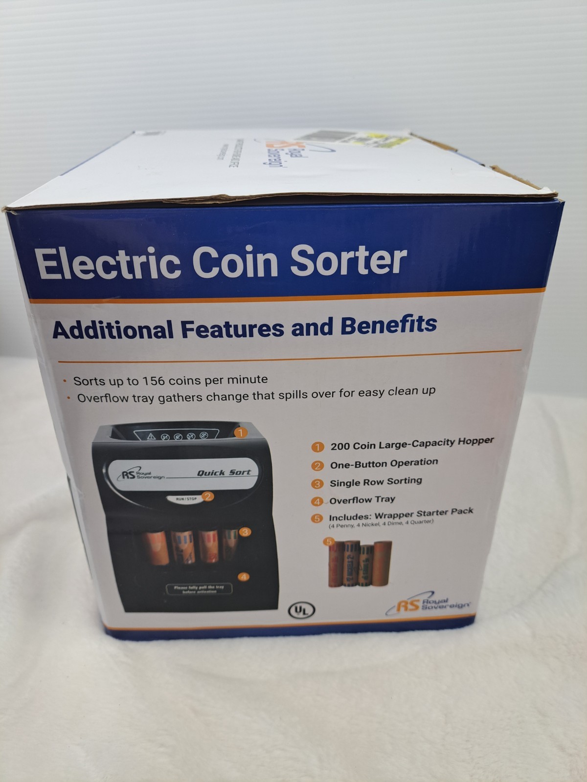 Royal Sovereign QS-1AC Quick Sort Coin Sorter Counter Machine Tested Works W Box