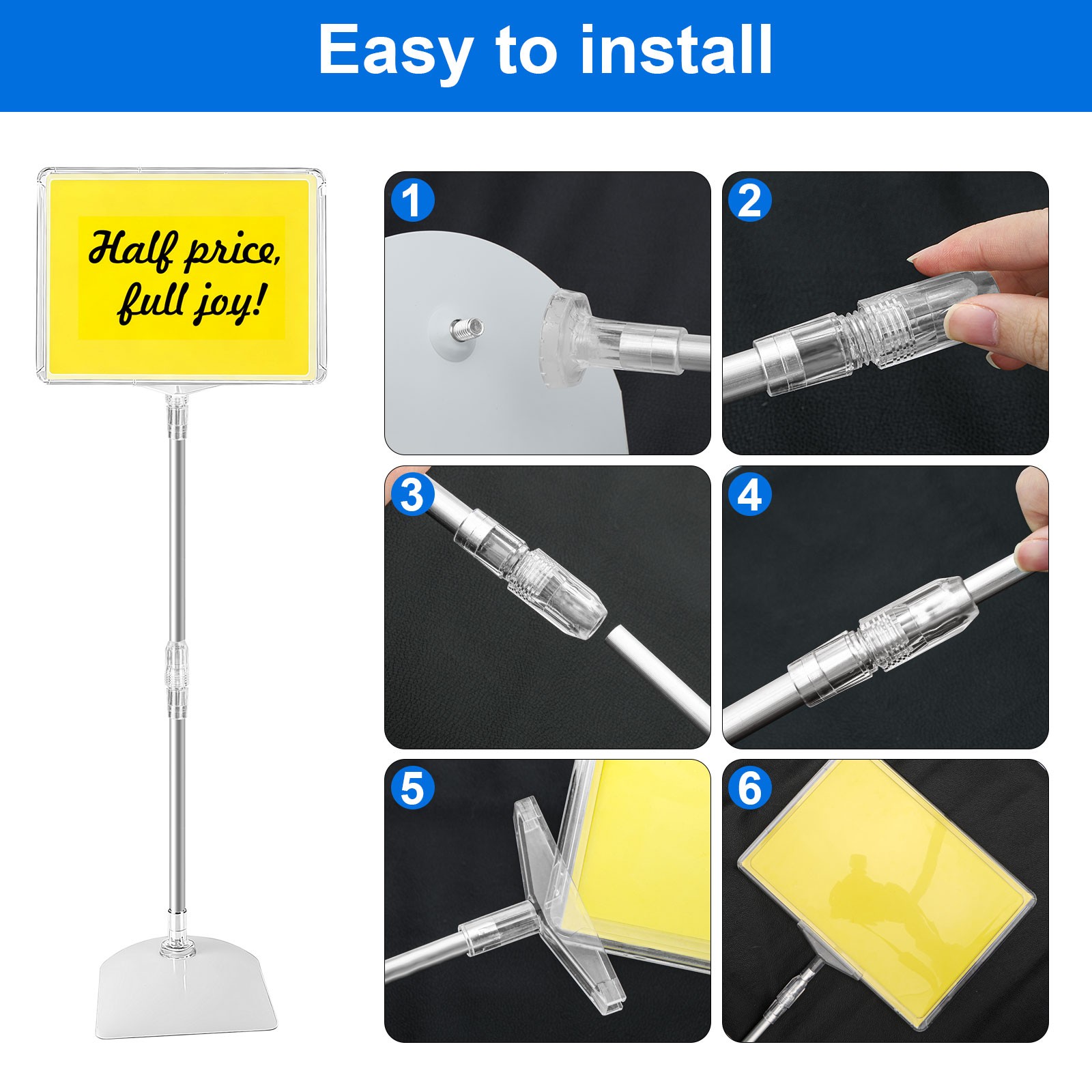 Adjustable Vertical Display Rack A4 Clear Sign Holder Store Advertise Easy Setup