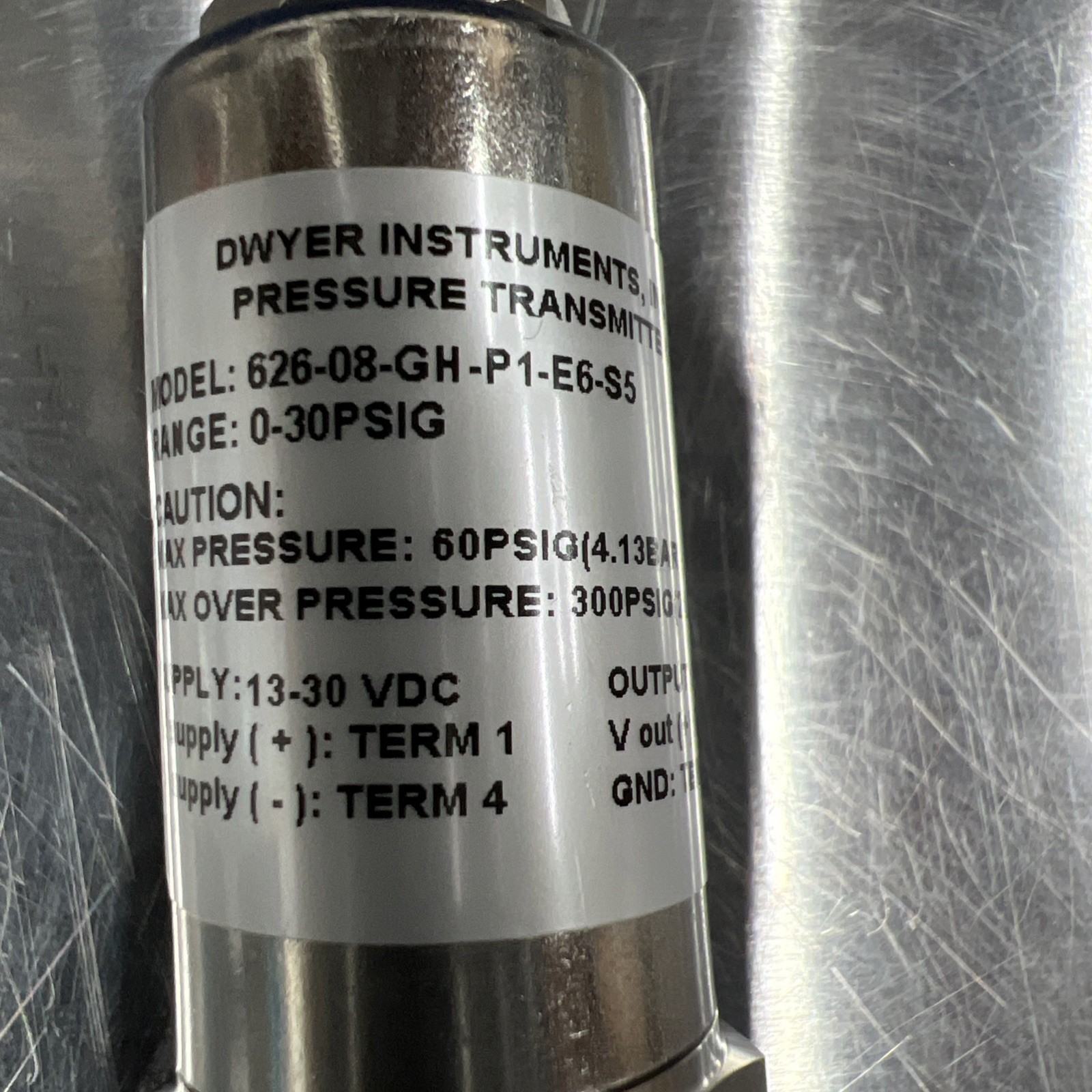 Dwyer Instrument Pressure Transmitter 626-08-GH-P1-E6-S5 24VDC 0-30PSIG 1/4″ NPT