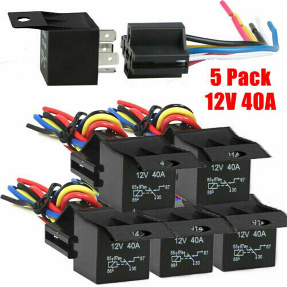 5 Pack 12V 30/40 Amp 4-Pin SPST Automotive Relay with Wires & Harness Socket Set