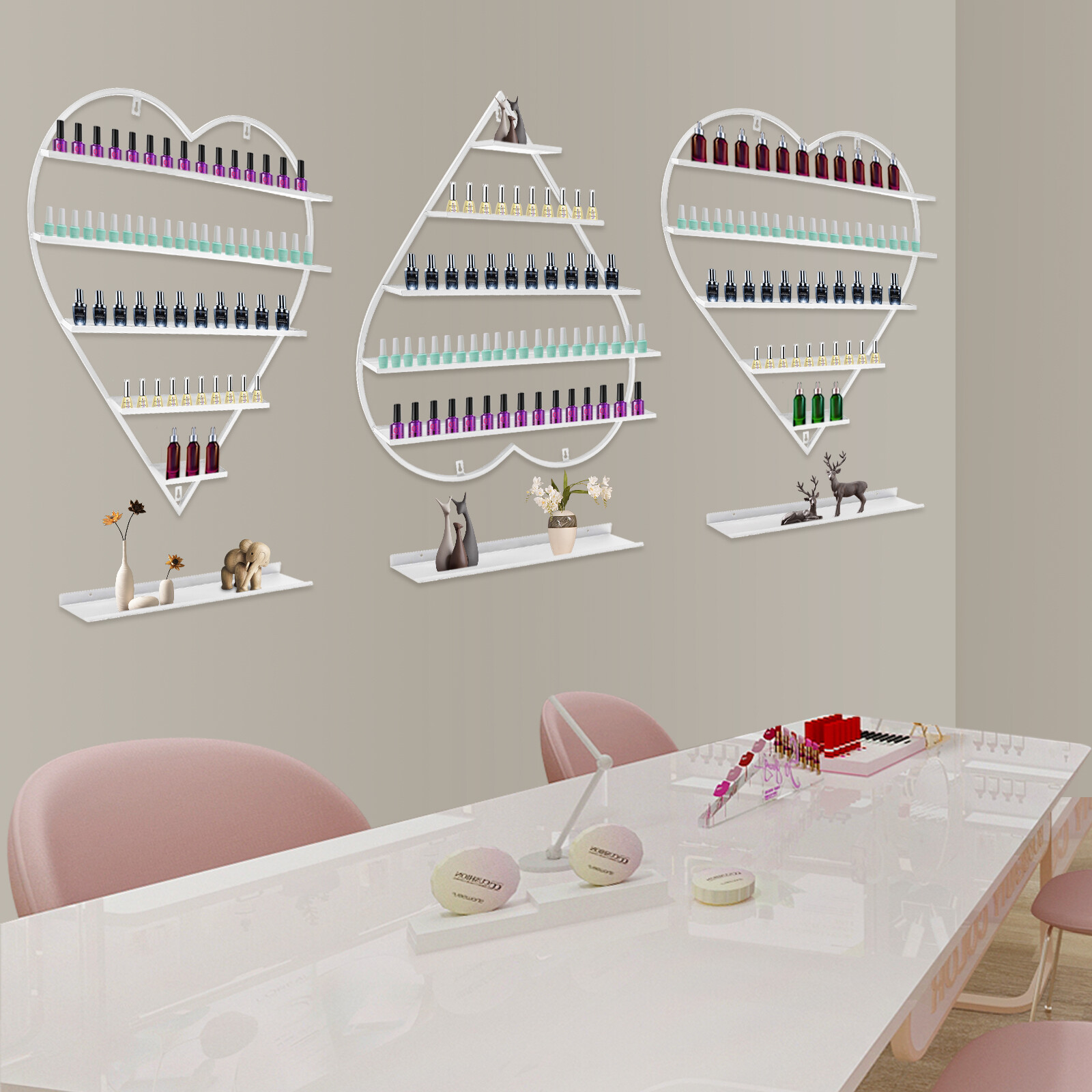 White Wall Nail Polish Storage Racks Heart-shaped Display Rack Polish Organizer