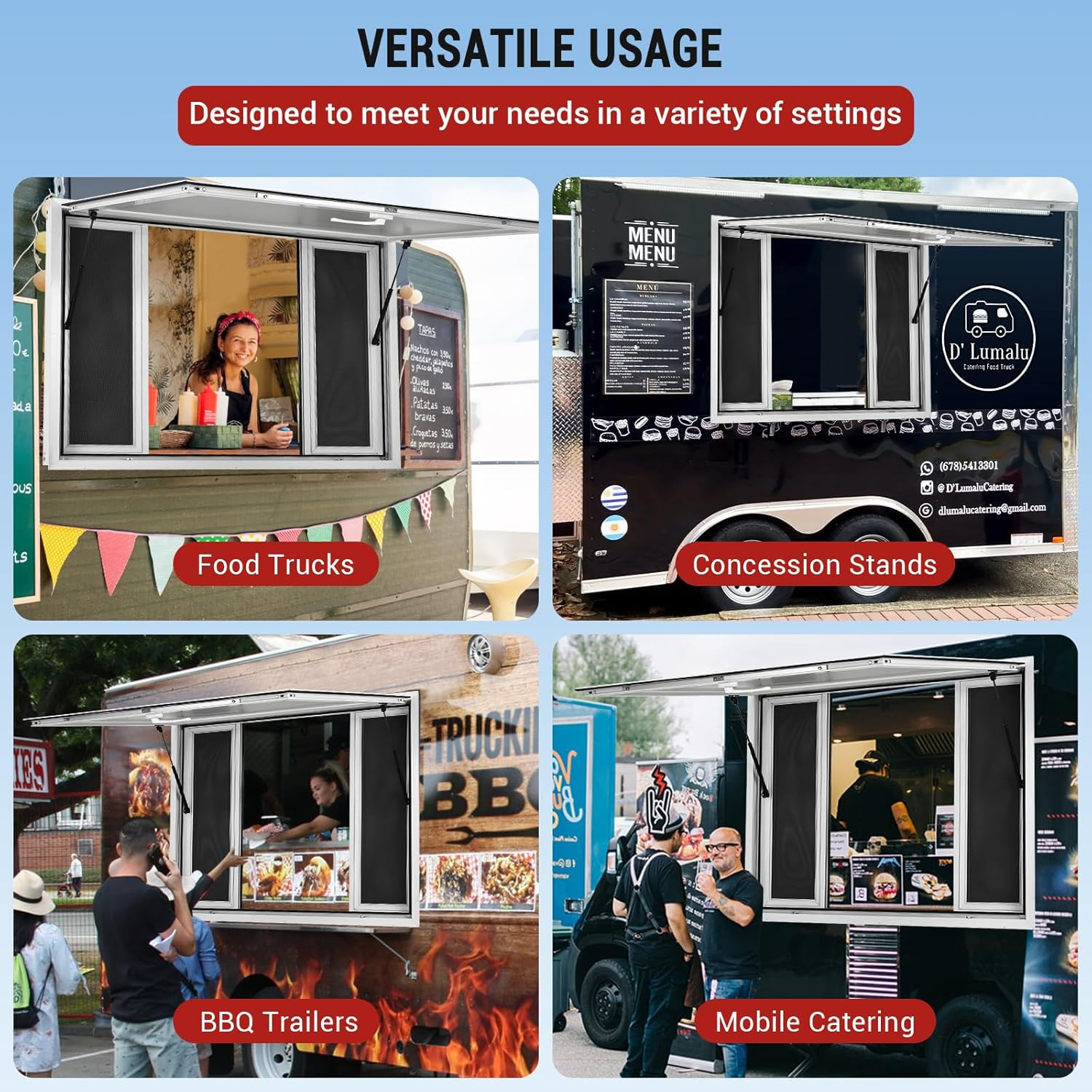 Concession Stand Serving Window Food Truck Service Awning With 4 Screen Windows