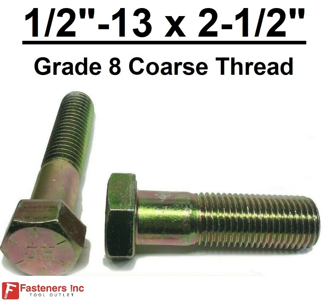 1/2-13 x 2-1/2″ (PT) Hex Bolt Yellow Zinc Plated Grade 8 Cap Screw Coarse Thread