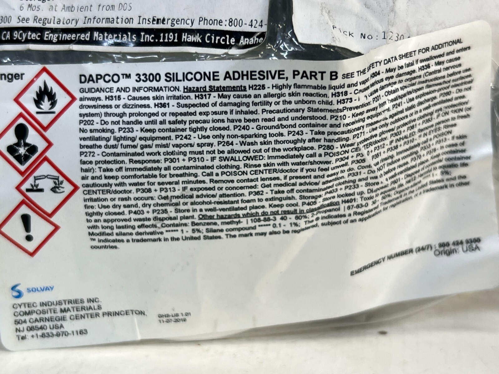 DAPCO® 3300 Low Viscosity Silicone Adhesive Clear, Aircraft Standard Specs