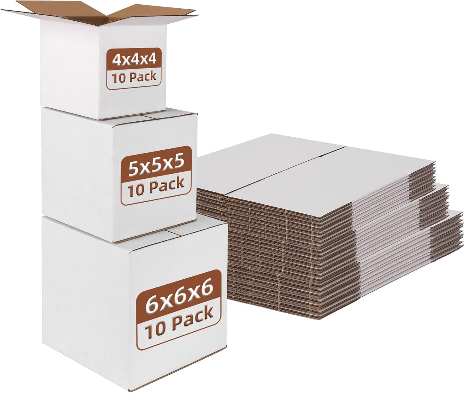30 Packs Small Shipping Boxes Mixed Sizes, 10 PCS Each of 6X6X6, 5X5X5, 4X4X4, W
