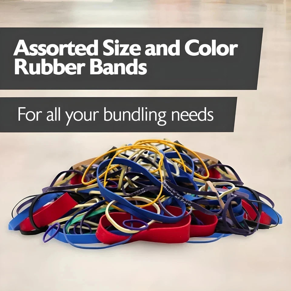 Rubber Bands Assorted Sizes 0.5 lb Bag – Strong Elastic Bands for Home, Office