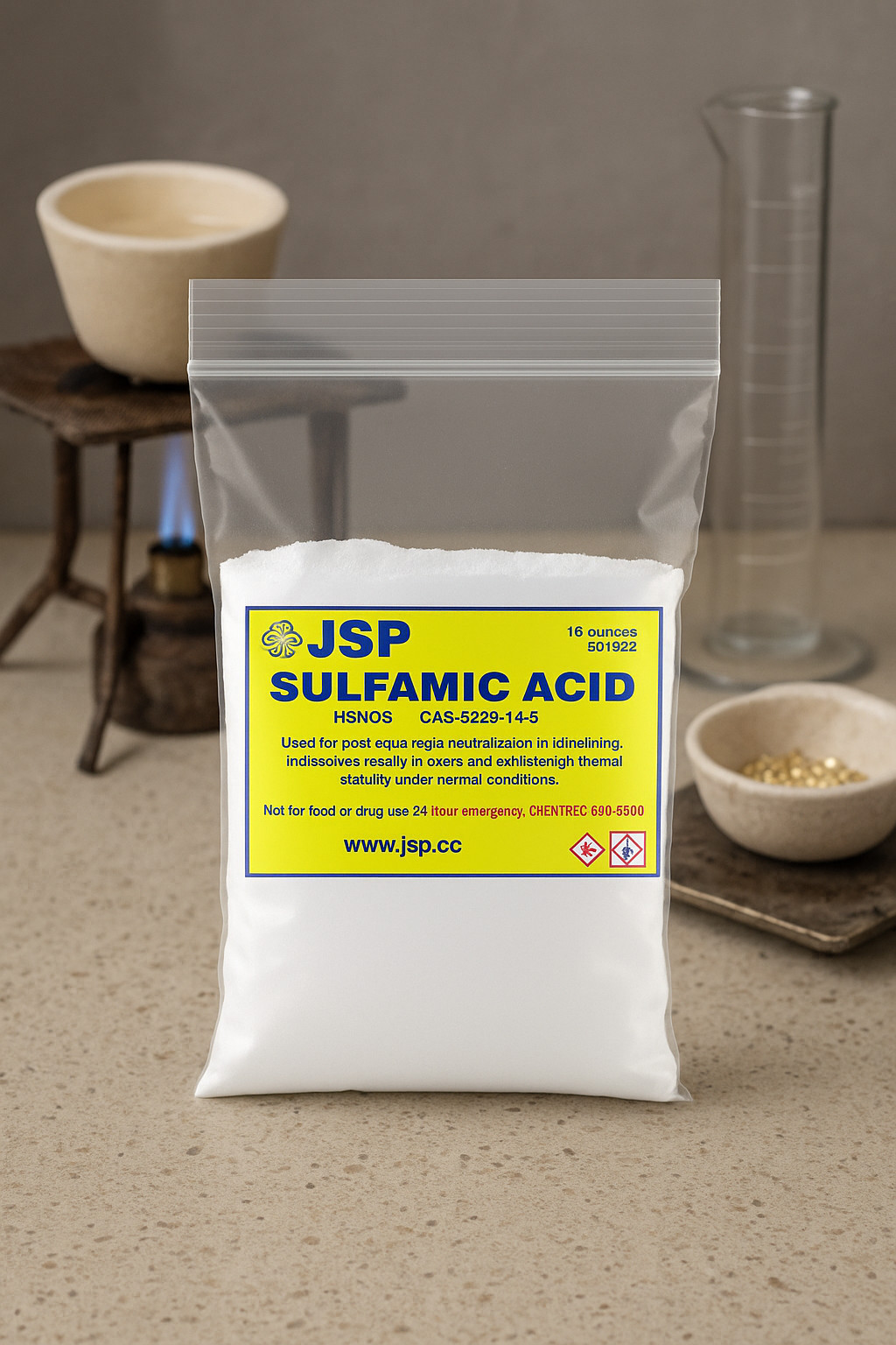 JSP Sulfamic Acid 8 oz Bag 99% Pure Reagent Grade Fine Powder Gold Refining Aqua