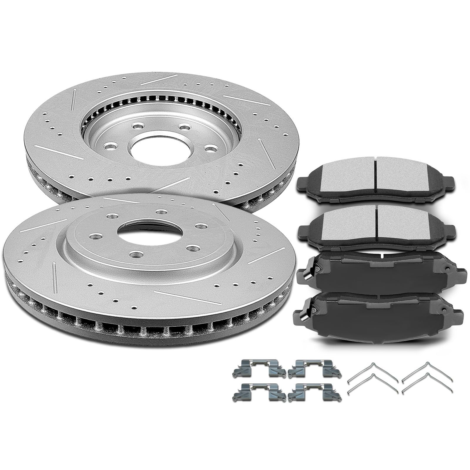 11.65 Front 6 Lug Vented Disc Rotors Ceramic Brake Pads for Truck SUV 05-19