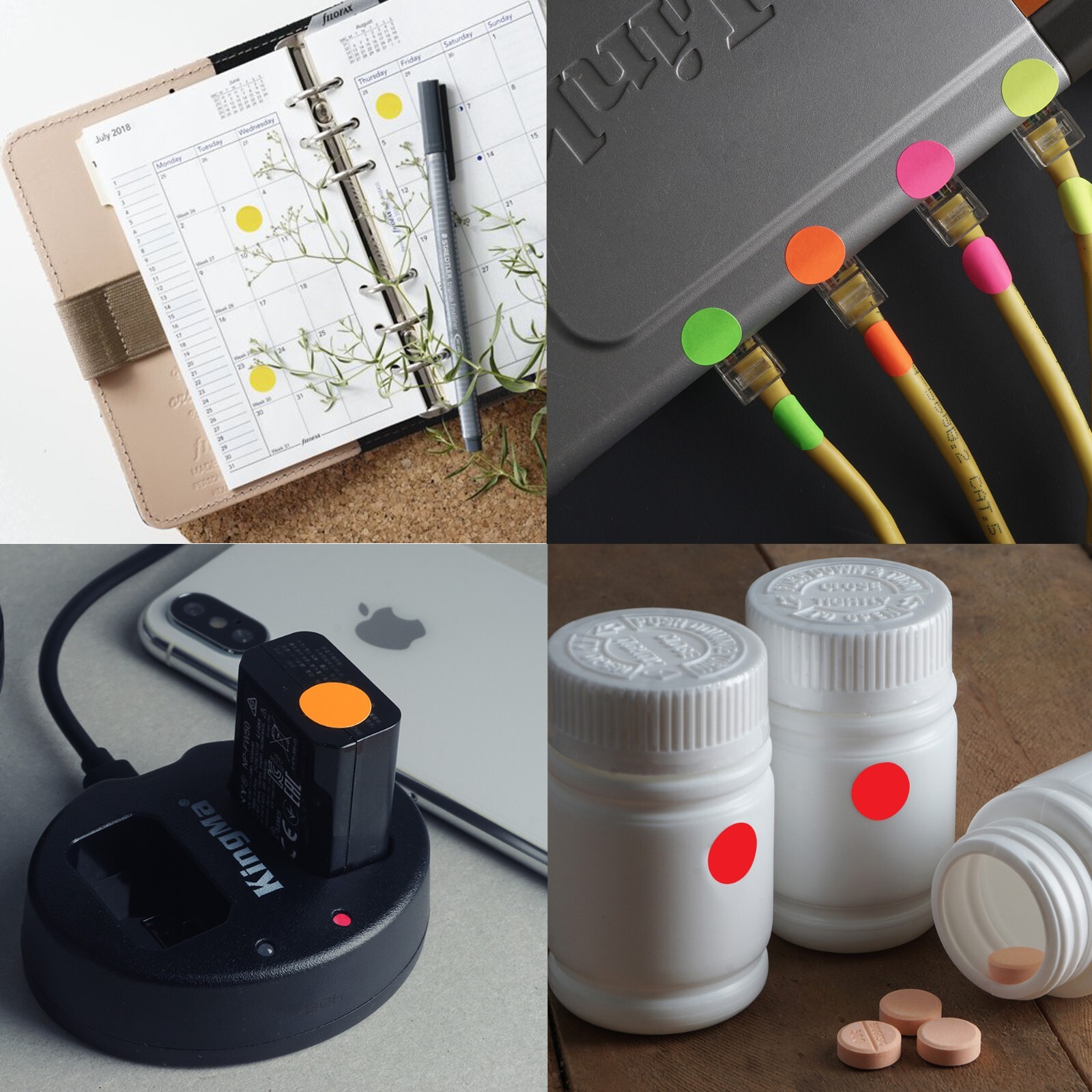 Neon Green Dot Stickers in Various Sizes (8MM-38MM) Color Label in 15 Sheets