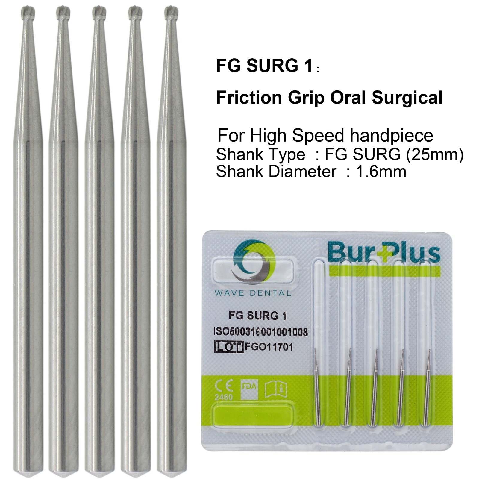 Wave Dental Surgical Bur Round 1/4 1/2 2 4 6 8 1 Carbide Bur FG High Speed 25mm