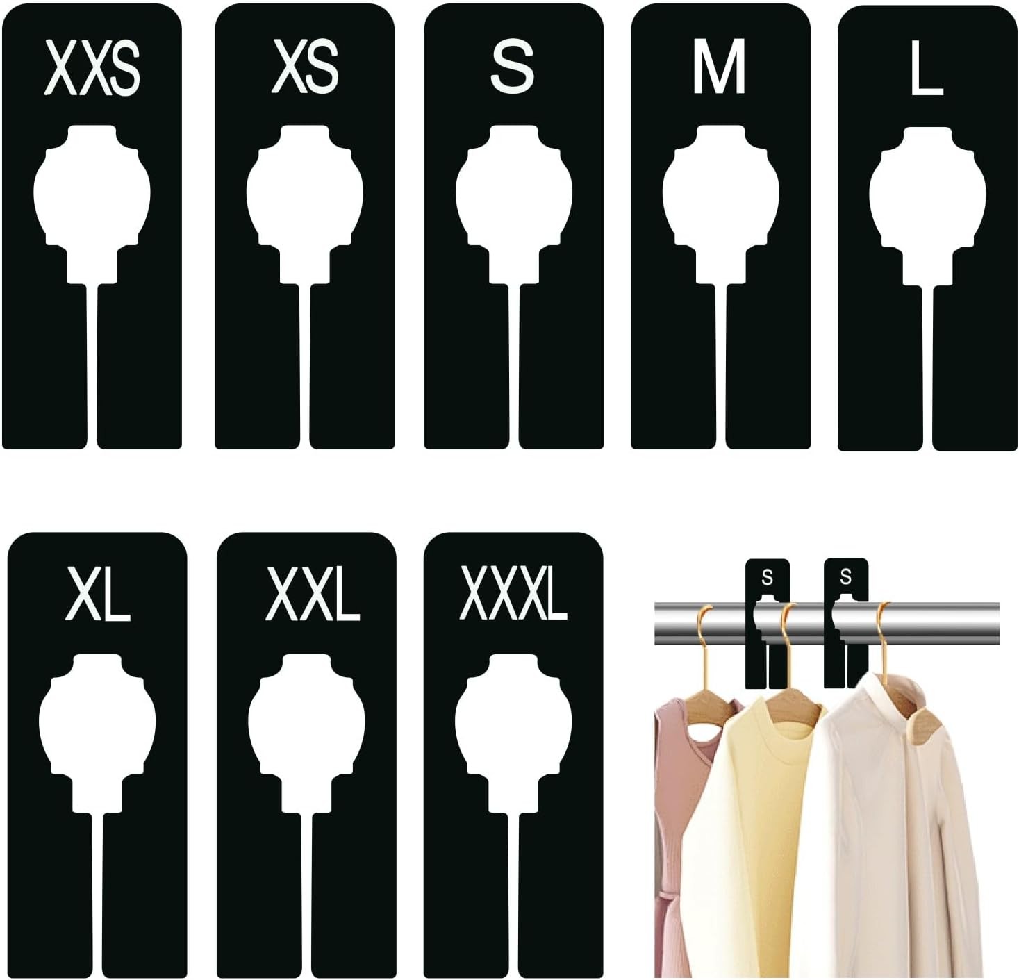 8Pcs Clothing Rack Dividers Black Plastic Closet Size Divider Hanger Labels for