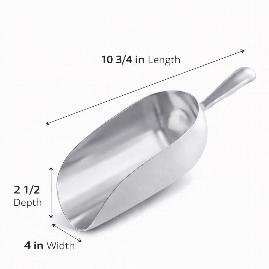 24 oz One-Piece Aluminum Scoop Ice Candy Flour Popcorn Utility Scoop Silver