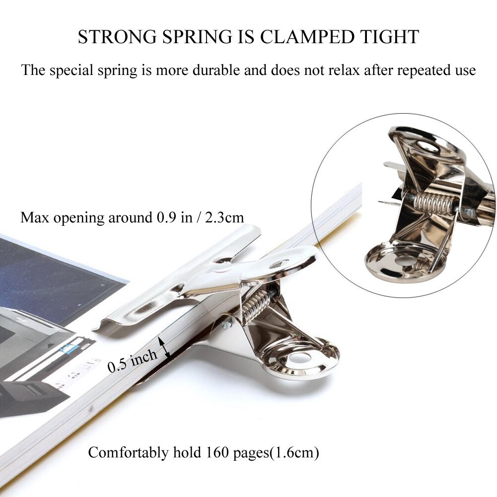 Silver Metal Hinge Clips – 20 Pack 2 Inch Large Bull Binder Paper Clips