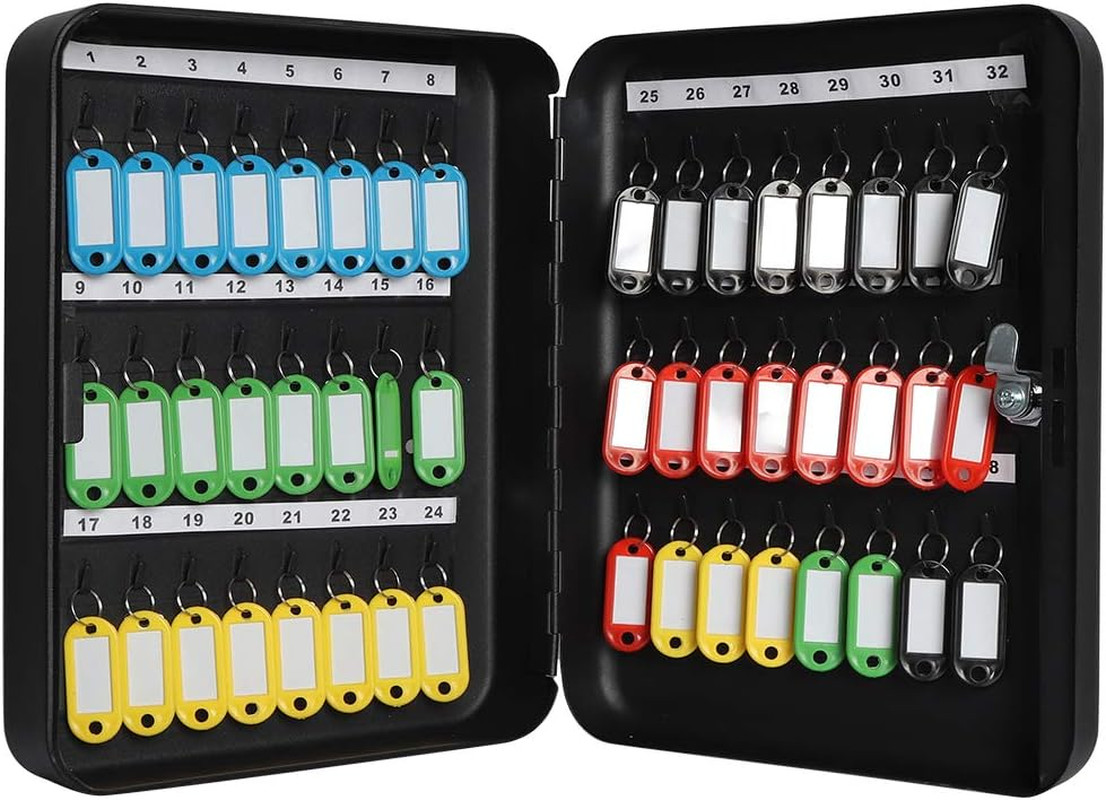 Wall Mount Key Storage Box with Code, Locking Key Cabinet Security, 48 Key Hooks