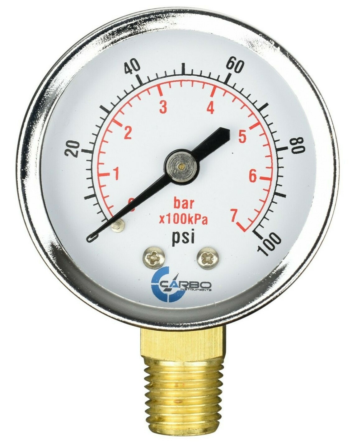 2″ Pressure Gauge – Chrome Plated Steel Case, 1/4″ NPT, Lower Mnt. 100 PSI