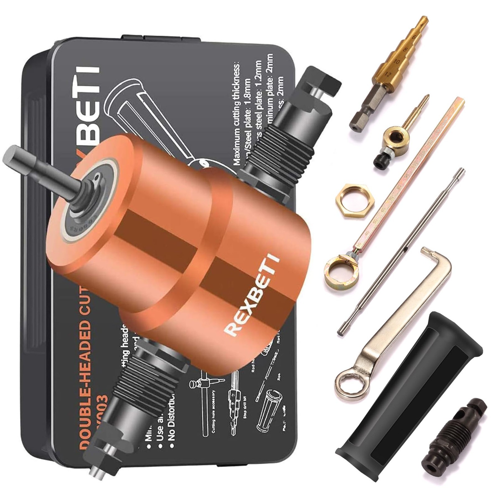 REXBETI Double Headed Sheet Metal Nibbler, Drill Attachment Cutter gold