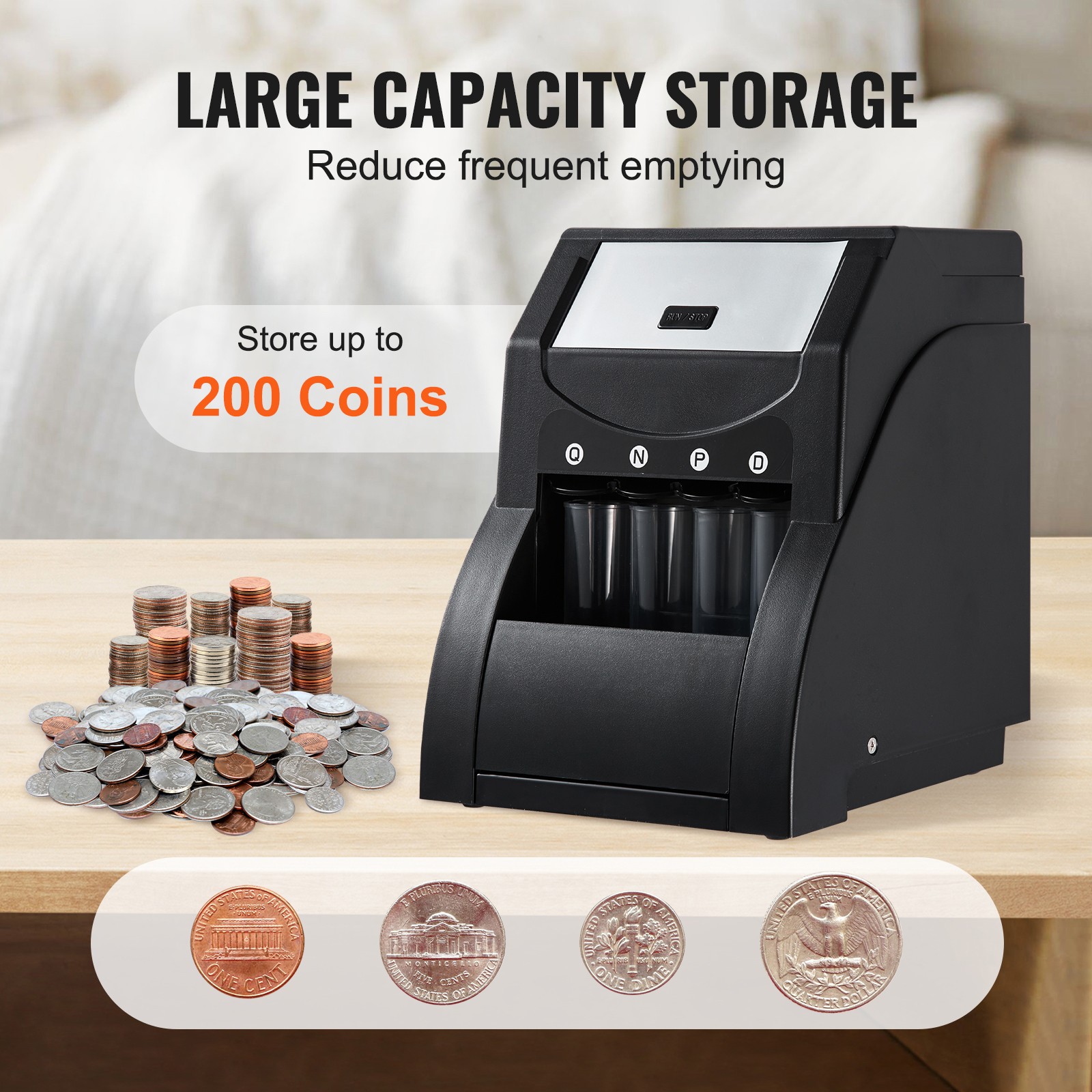 VEVOR USD Coin Sorter Coin Counter Wrapper and Roller 230 Coins/min 4 Coin Tubes