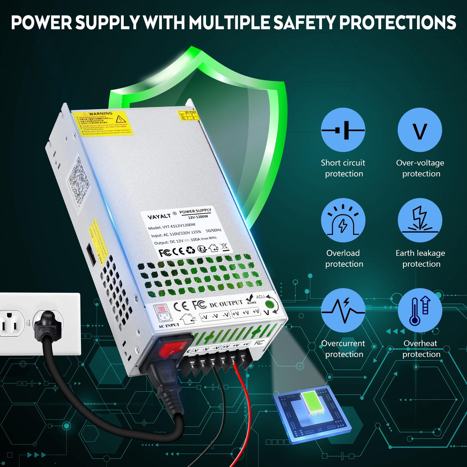 DC 12V 100A 1200W Switching Power Supply, 110V/220 V Power Supply AC to DC Co…