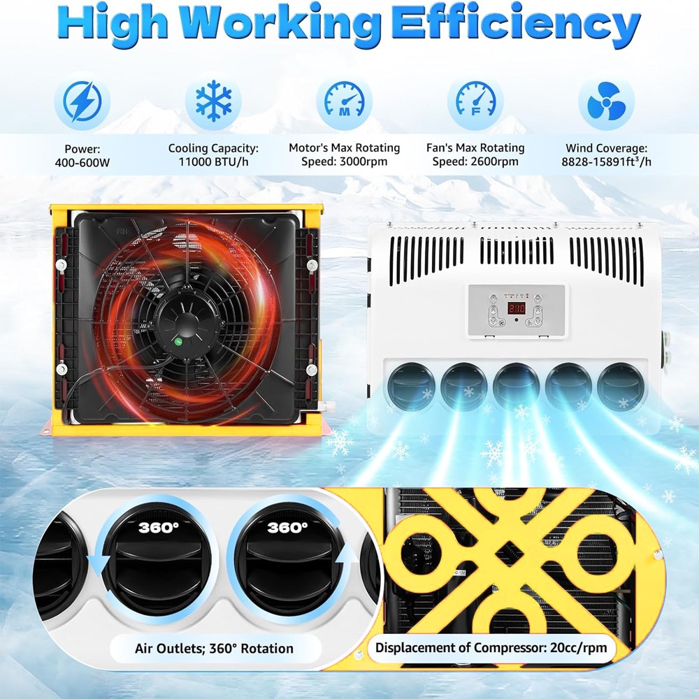 12V 12000 BTU Truck Cab Air Conditioner Split AC For Semi Trucks Bus RV Caravan